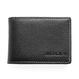 JINBAOLAI Litchi Texture Top Layer Cowhide Leather Bi-fold Business Card Credit Card Holder - Black
