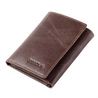 JINBAOLAI Top Layer Cowhide Leather Short Purse Tri-fold Wallet for Men - Coffee