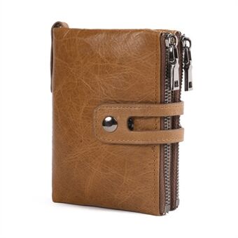 JINBAOLAI Large Capacity Genuine Leather Card Slots Holder Purse Men\'s Bi-fold Zipper Short Wallet