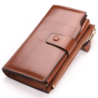 Vintage Style Top-layer Cowhide Leather Tri-fold Multiple Card Slots Wallet Purse with Zipper