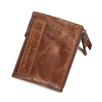 Retro Style Cowhide Leather Wallet Multi Card Slots Purse Zippered Pouch - Brown