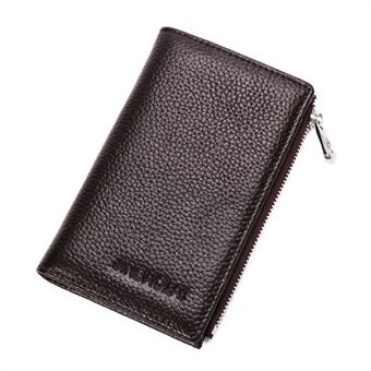 JINBAOLAI Vintage Litchi Texture Genuine Leather Zippered Wallet for Men