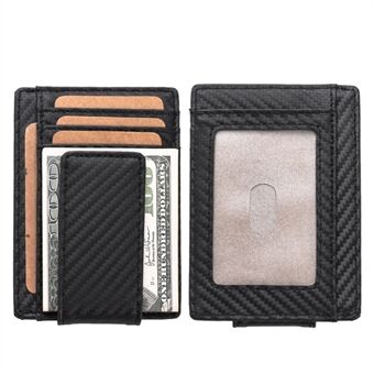 119# Genuine Leather Carbon Fiber Texture RFID Protected Purse Wallet with Photo Slot