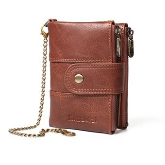 Multi Card Slots Zipper Pouch Wallet Snap Button Design PU Leather Coin Purse with Metal Chain