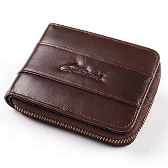 GUBINTU Top Layer Cowhide Leather Zipper Men Folding Wallet RFID Blocking Cards Cash Carrying Bag