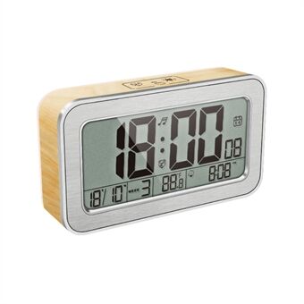 Digital Wood Grain Snooze Alarm Clock Electronic Alarm Clock Temperature Display - Wood Color