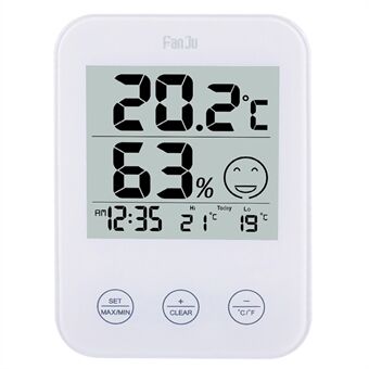 FANJU FJ718 Multi-functional Touch Alarm Clock Temperature and Humidity Meter Wall Mounted / Desktop Clock for Home Living Room, Bedroom