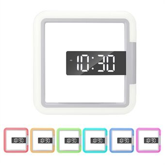 TS-S28 Square Digital Wall Clock Alarm Mirror Hollow 7 Colors Temperature Night Light with Remote Control
