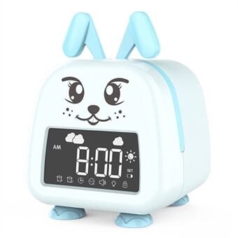 JS2726C Cute Rabbit Digital Clock Children Sleep Training Alarm Kids Bedside LED Night Light Wake Up Clock - Baby Blue