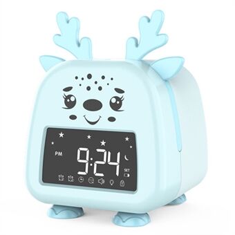 JS2726D Cute Cartoon Elk Kids Children Sleep Training Alarm Clock LED Night Light Digital Clock - Baby Blue