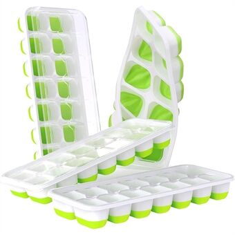4Pcs 14-Grid Ice Cube Tray Easy-Release Silicone Mold with Spill-Resistant Removable Lid for Cocktail Beer (LFGB Certified and BPA Free)