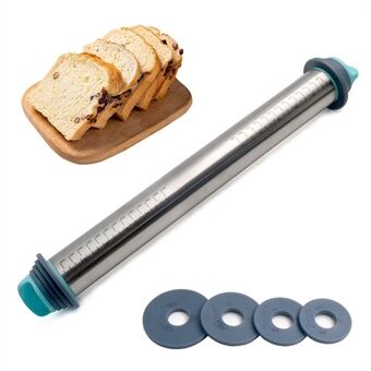 Baking Rolling Pin Removable Ring Adjustable Stainless Steel Dough Roller for Cookies Cake Pasta Noodle Dumpling Dough