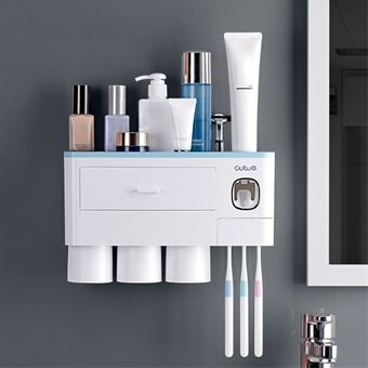 ASWEI A1909 3 Cups Toothbrush Holder Wall Mounted with Toothpaste Dispenser, Tray, Drawer, and 3 Brush Slots for Bathrooms