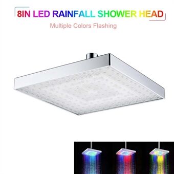 LED Rainfall Shower Head Square Shower Head Automatically RGB Color-Changing Temperature Sensor Showerhead for Bathroom