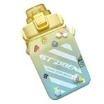 YB0715 1500ml Gradient Water Bottle Large Capacity Straw Kettle with Cartoon Stickers (No FDA Certificate, BPA-free)