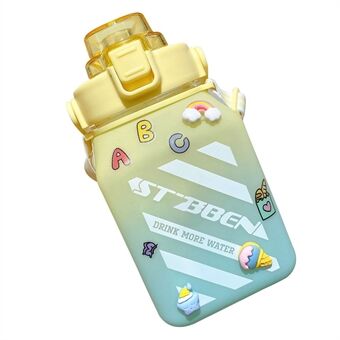 YB0715 1500ml Gradient Water Bottle Large Capacity Straw Kettle with Cartoon Stickers (No FDA Certificate, BPA-free)