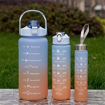3PCS PC Sports Water Bottles Set Drinking Bottles Cups with Drinking Time, Volume Scale, Straw (BPA-Free, No FDA Certified)