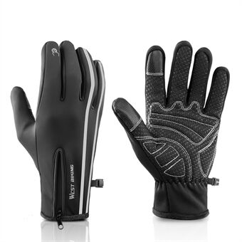 WEST BIKING Winter Fleece Lining Thermal Gloves Outdoor Cycling Climbing Waterproof Reflective Touch Screen Cycling Gloves
