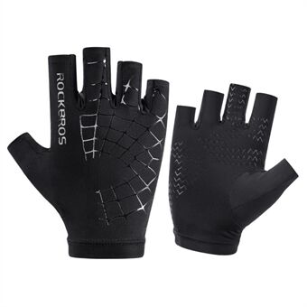 ROCKBROS Half Finger Ice-silk Gloves UV Protection Sunscreen Bicycle Outdoor Cycling Gloves - Black/S