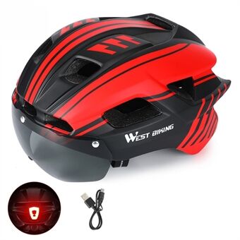 WEST BIKING Cycling Safety Helmet Outdoor Motorcycle Bicycle Removable Taillight Helmet Lens Visor Goggles