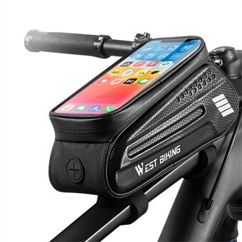 WEST BIKING YP0707283 1.5L Carbon Fiber Hard Shell Bike Phone Bag Waterproof Sensitive Touch Screen Front Frame Phone Bag