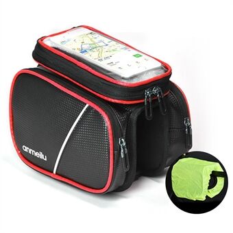 ANMEILU 7006 Waterproof Cycling Bike Front Frame Bag Touch Screen Phone Pouch Bicycle Top Tube Storage Bag with Rainproof Cover