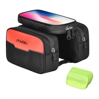 ANMEILU 7029 Bike Front Frame Bag Detachable Touch Screen Phone Pouch Bicycle Top Tube Storage Bag with Rainproof Cover