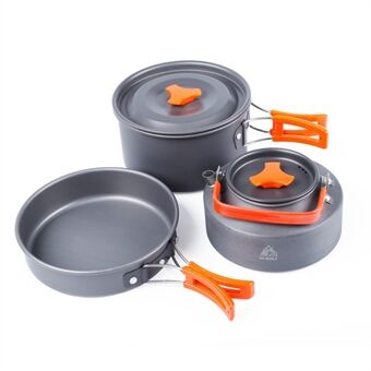 HEWOLF HW-K2103 Portable Handle Pan Temperature Resistant Camping Cookware Set with Large Water Bottle for 4-5 People
