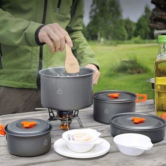 HEWOLF HW-K1501 Portable Non-slip Handle Pan Temperature Resistant Camping Cookware Set for 4-5 People