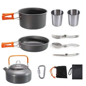AOTU NB6803-14 Outdoor Camping Cookware Set for 2-3 People Portable Picnic Handle Pan Pot with Cups (No FDA, BPA-Free)