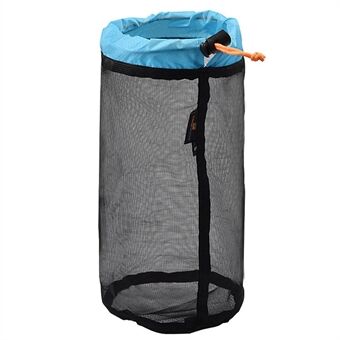 LUCKSTONE Size S Foldable Laundry Bag Storage Clothes Organizer Drawstring Mesh Bag for Camping and Travel - Black/Blue