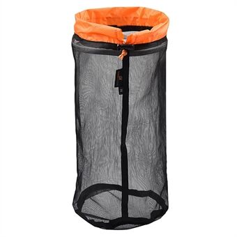 LUCKSTONE Size M Fishing Net Multipurpose Clothes Organizer Outdoor Use Foldable Laundry Bag Drawstring Mesh Bag for Camping Travel - Black/Orange