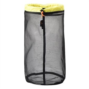 LUCKSTONE Size L Travel Camping Supply Drawstring Mesh Laundry Storage Bag Fishing Net Easy Folding Organizer - Black/Green