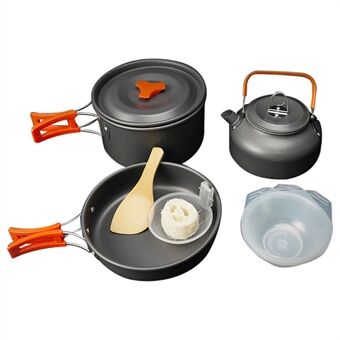 AOTU Outdoor Camping Cooking Set Pot Pan Teapot Cookware Set (No FDA Certificate, BPA-Free)
