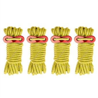 4 Bundles of Thickened Reflective Tent Canopy Ropes 4mmx4m Climbing Rescue Camping Cords with Tensioner for Outdoor