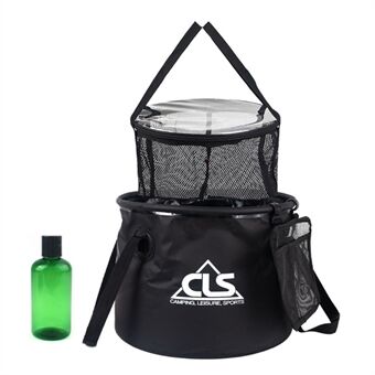 CLS 4Pcs Outdoor Drain Basket Set with Side Mesh Bag + 220ml Bottle Portable Folding Bucket