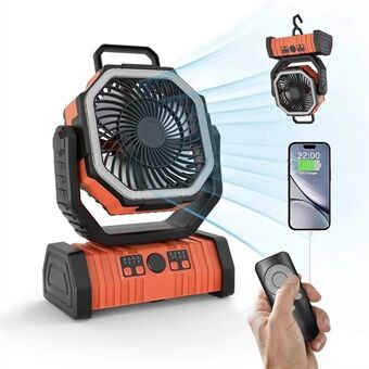 Outdoor Camping Fan with Lights Remote Control Dual Hooks Portable 9000mAh Power Bank Cooling Fan