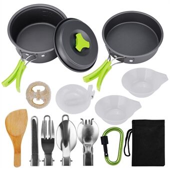 15Pcs Portable Camping Cookware Outdoor Cook Gear with Nonstick Pot Pan Bowls Set