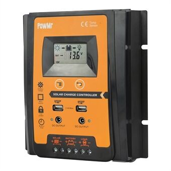 POWMR LCD Display PWM Solar Charge Controller 12V/24V Solar Panel IP32 PV Battery Charge Timer Regulator with Dual USB Port