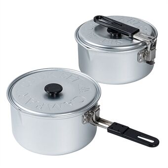 2Pcs (Size: S+M) Aluminum Alloy Pots Backpacking Gear Cooking Equipment with Foldable Handle for Outdoor Camping Picnic Hiking (No FDA Certificate)