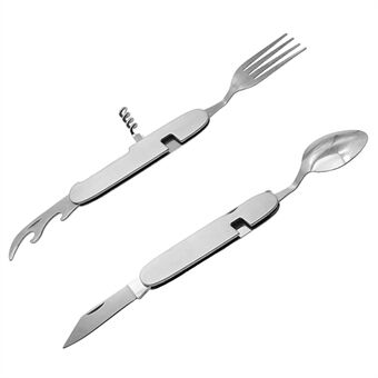 HALIN 2Pcs / Set Camping Cutlery Set Stainless Steel Knife Fork Spoon Outdoor Flatware (No FDA Certificate)