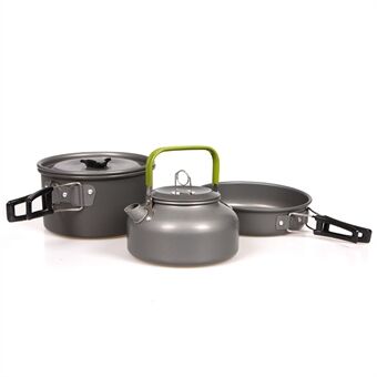 HALIN Outdoor Camping Picnic Pot + Pan + Teapot Cookware Set for 2-3 People