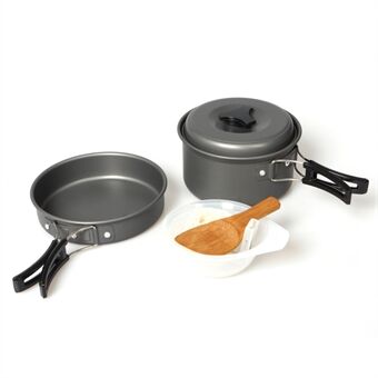 Outdoor Camping Hiking Picnic Cookware with Pot + Pan + Bowl Etc. Cooking Set for 1-2 Persons