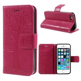 Imprint Tree Owl Magnetic Wallet PU Leather Stand Cover for iPhone 5 / 5s / SE