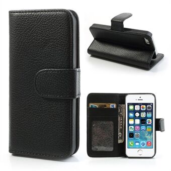 Litchi Skin Leather Card Holder Case w / Stand for iPhone SE 5s 5