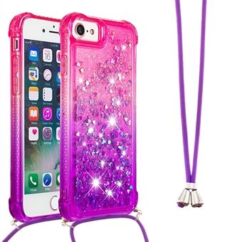 Soft TPU Stylish Anti-fall Case Liquid Glitter Gradient Quicksand Sparkle Phone Cover with Lanyard for iPhone 6/6s/7/8 4.7-inch/SE (2nd Generation)
