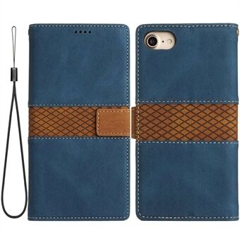 For iPhone 6/6s/7/8 6.7 inch/SE (2020)/SE (2022) Grid Splicing Decor Stand Wallet Style Case PU Leather Drop-proof Protective Shell with Strap