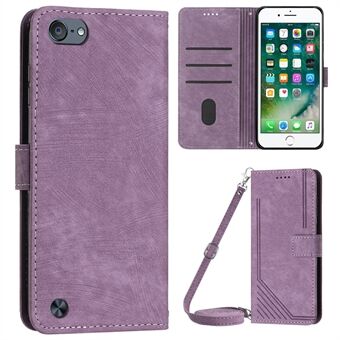For iPod Touch (2019) / Touch 6 Crossbody Wallet Case PU Leather Lines Imprinted Stand Phone Cover