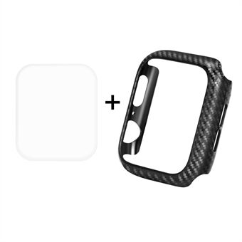 HAT PRINCE for Apple Watch Series 5 4 40mm Carbon Fiber Texture TPU Protective Case + 3D Full Size Curved Hot Bending HD Clear PET Film