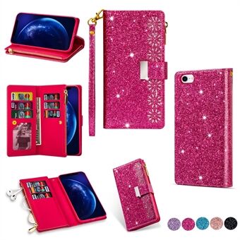 Glittery Starry Style Laser Carving Zipper Wallet Stand Leather Phone Shell for iPhone SE (2nd Generation)/8/7